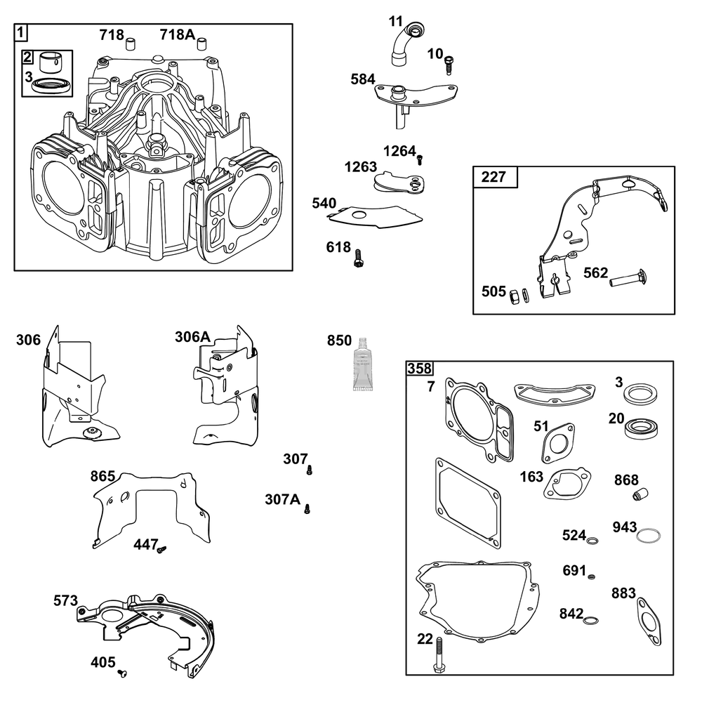 Cylinder Group Diagram and Parts List for 44C877-0003-B5 400000 - 699999 Briggs and Stratton Engine